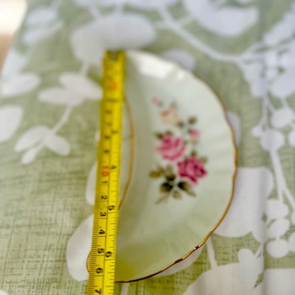 Vintage Crescent Moon Shaped Floral Porcelain Trinket Dish Jewelry Holder - Picture 6 of 7